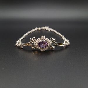 Amethyst Purple Stone Bracelet Silver Dainty Filigree Halo Elegant